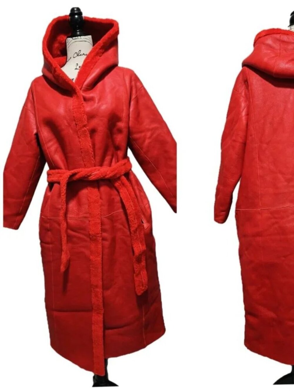 Lambskin Shearling Sheepskin Wrap Robe Coat Jacket Hood Reversible